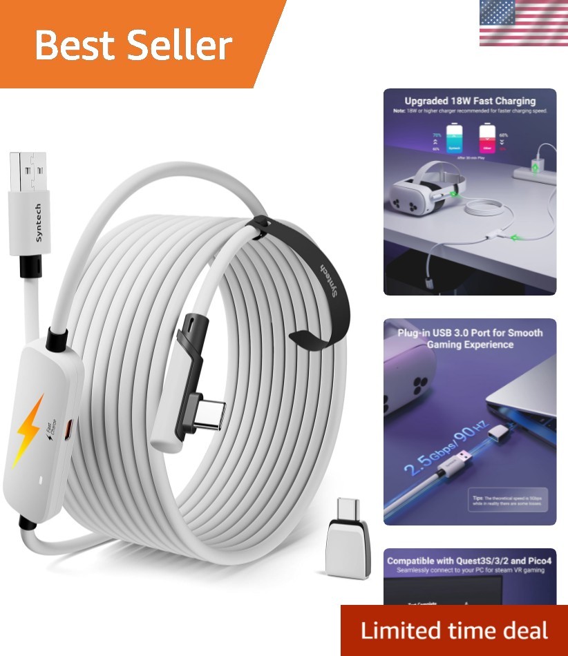 Durable 16FT Link Cable for Oculus/Meta Quest with Fast Charging & Data Transfer