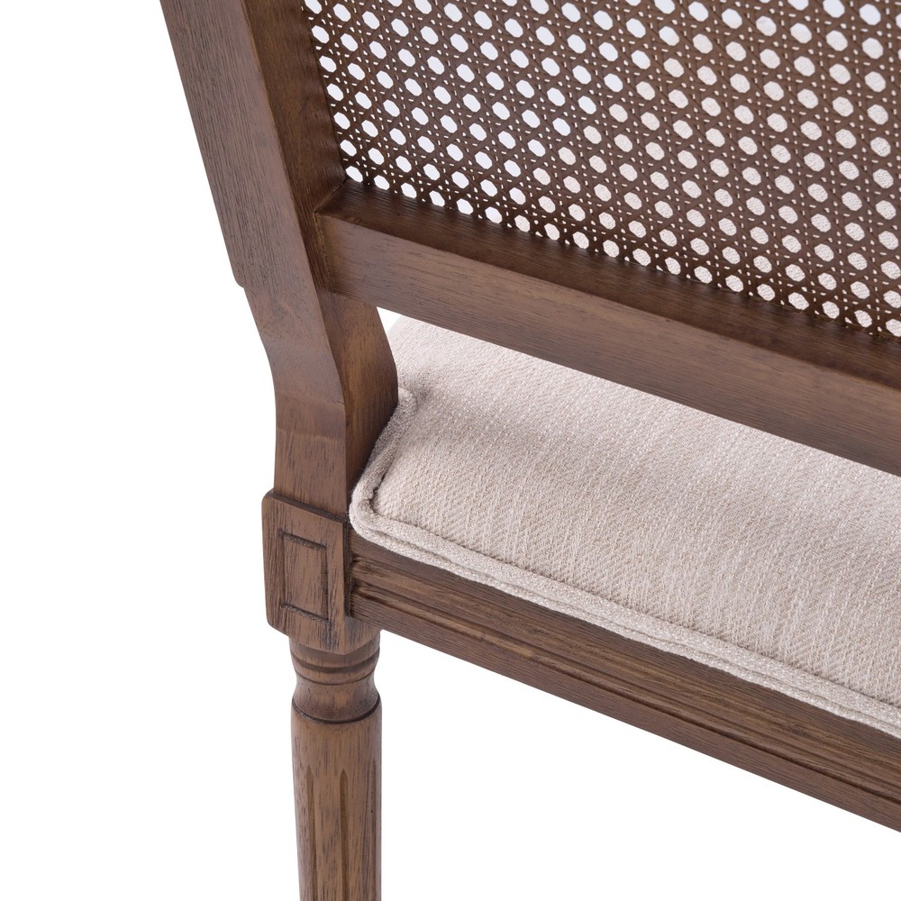 Set of 2 Rustic Upholstered Dining Chairs with Rattan Back & Solid Wood Frame