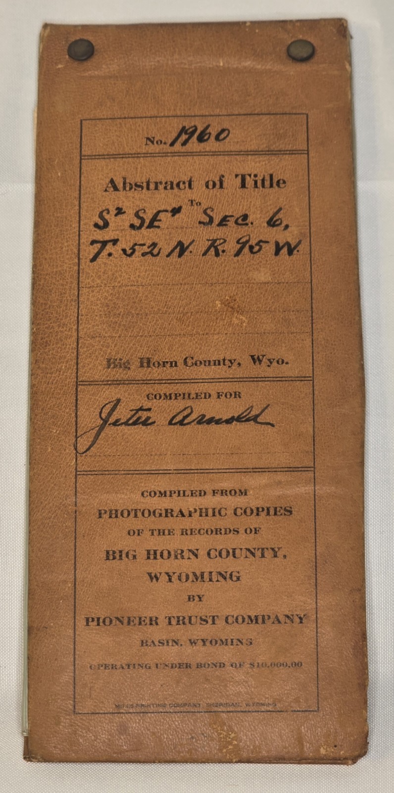 1960 Abstract Of Title Big Horn County Wyoming