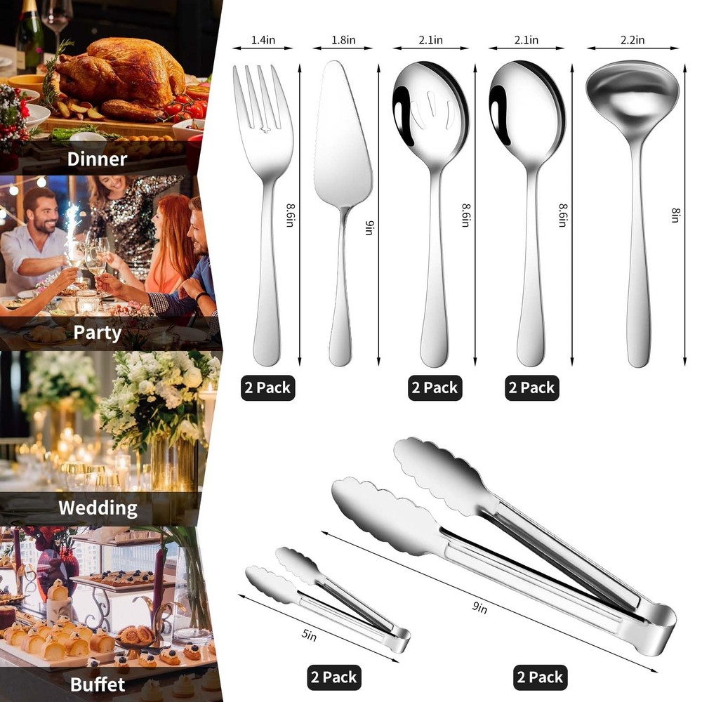12 Pieces Serving Utensils Include Large Serving Spoons,Slotted Serving Spoon