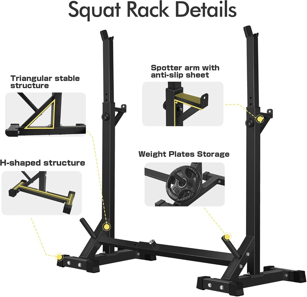 CANPA Adjustable Squat Rack Stand Multi-Function Barbell Rack Weight Lifting Gym