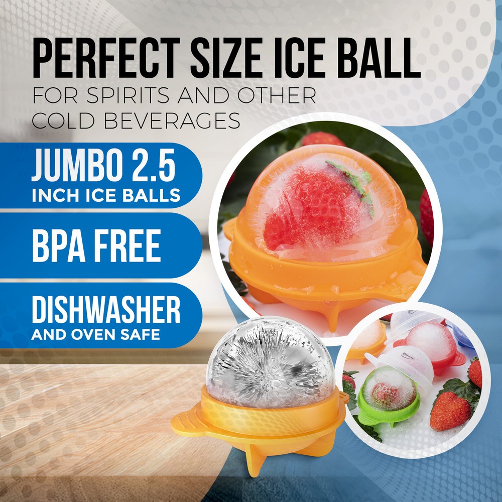 Multicolor Round Ice Cube Mold 4 Set 2.5" Leak Proof Big Ice Sphere Maker Molds