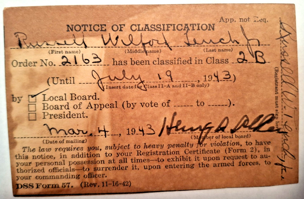 NOTICE OF CLASSIFICATION, 1943