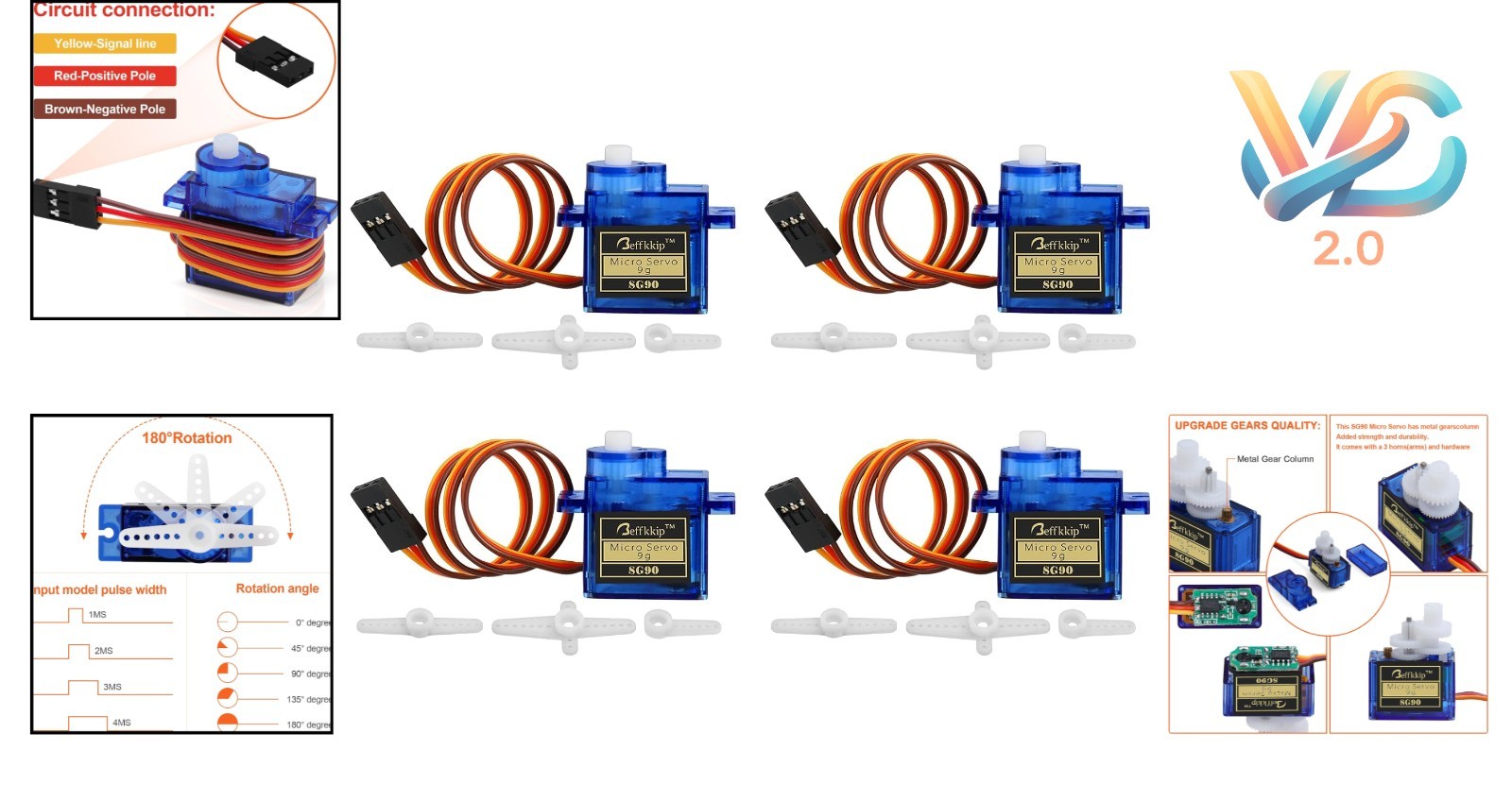 4Pcs SG90 9g Micro Servos for RC Airplane Helicopter Car Boat Control
