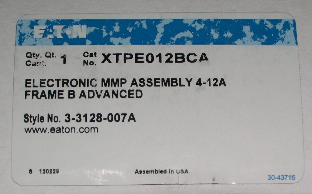 EATON, XTPE012BCA, ELECTRONIC MANUAL MOTOR PROTECTOR