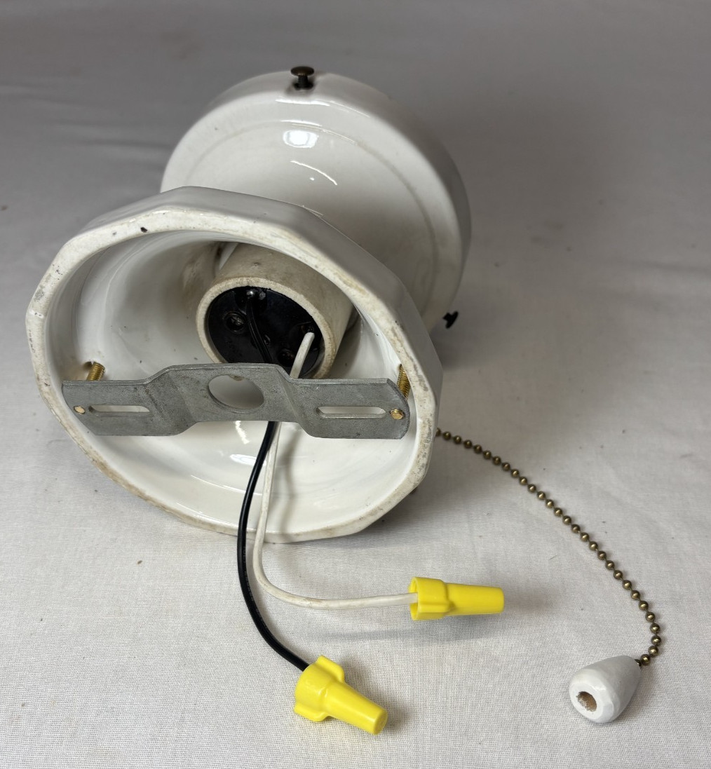 Skyscraper Shade Porcelain Ceiling Light Fixture Vtg Art Deco Glass USA #L44