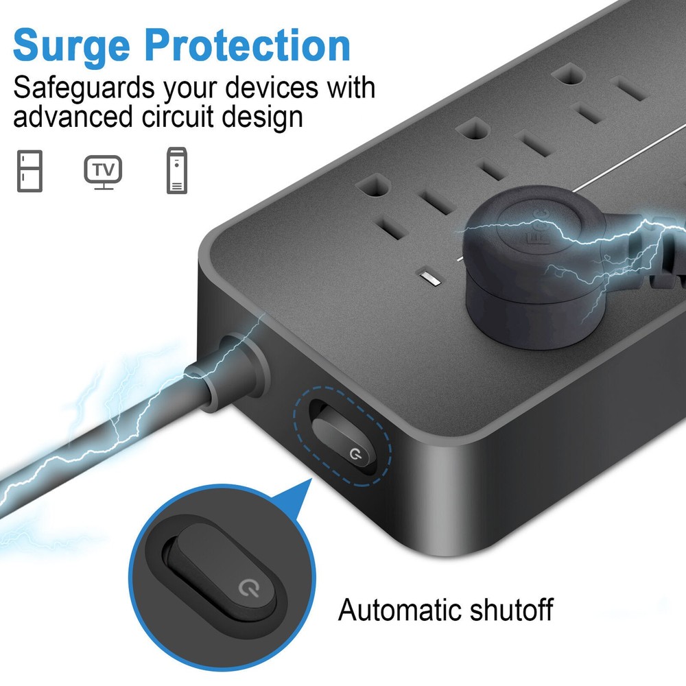 Multi-functional Power Strip Surge Protector, 8 Outlets 4Ft Long Extension Cord
