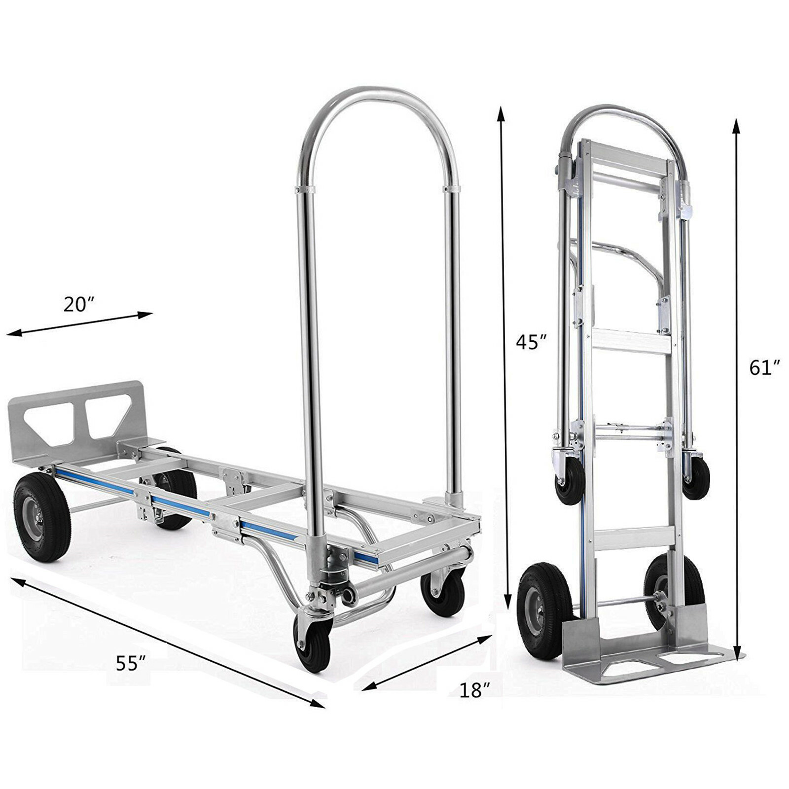 1000 Lbs Aluminum Hand Truck 2 in 1 Heavy Duty Convertible Folding Dolly Cart