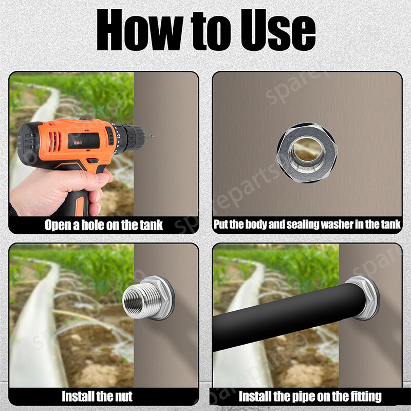 Stainless Steel Bulkhead Tank Fitting 3/4" GHT Male to 1/2" NPT Female Thread