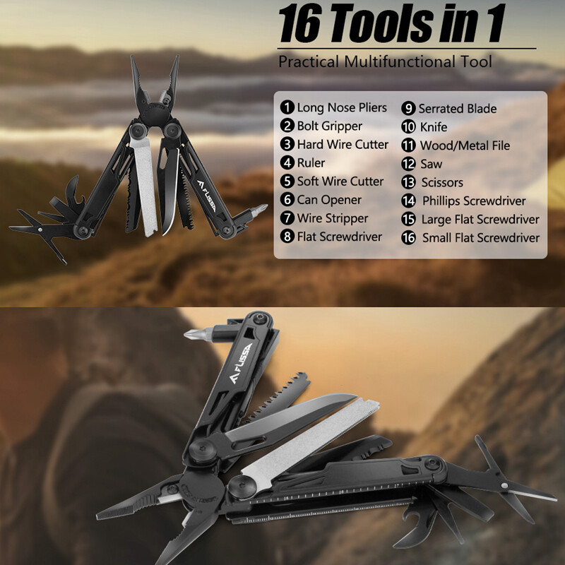 Flissa Multitool 16-in-1 Multitool Plier Folding Pocket Tool Bottle Opener Knife