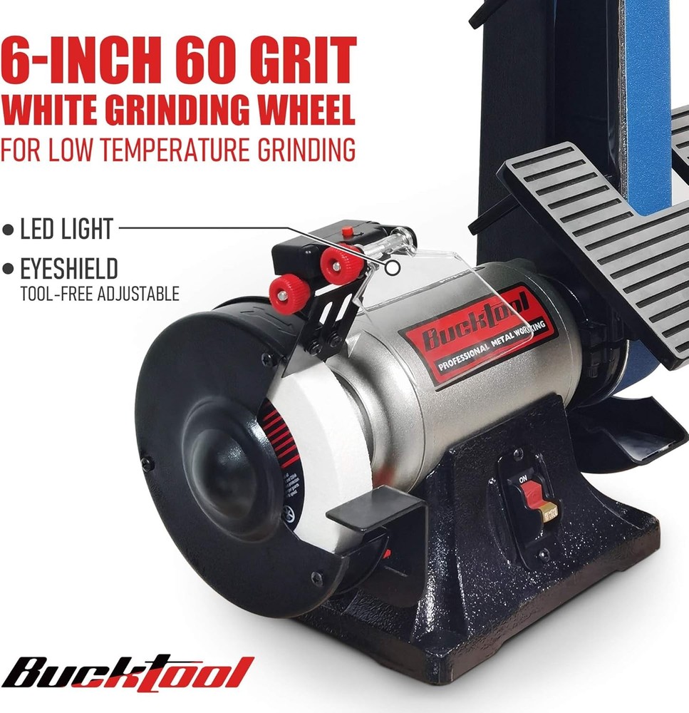 Bucktool Combo 2" x 42" Belt Sander 6" Bench Grinder, Knife Sharpener