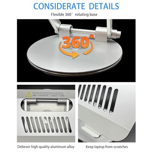 Laptop Stand for Desk, Adjustable Computer Stand with 360° Rotating Base,