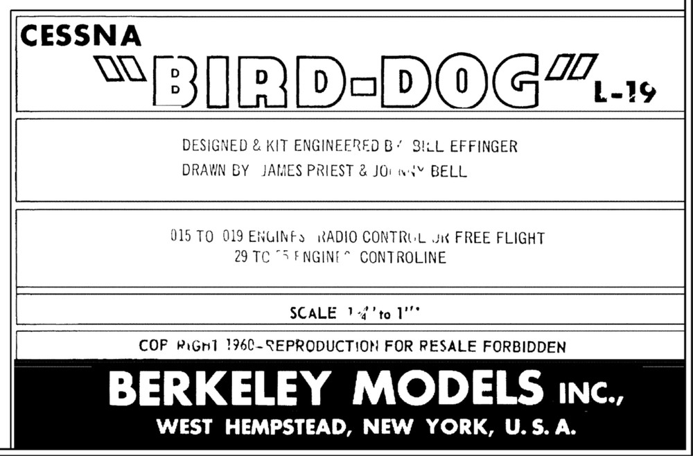 Berkeley/Fox L-19 BIRD DOG PLAN + SCALE DATA for 61" Span RC Model Airplane
