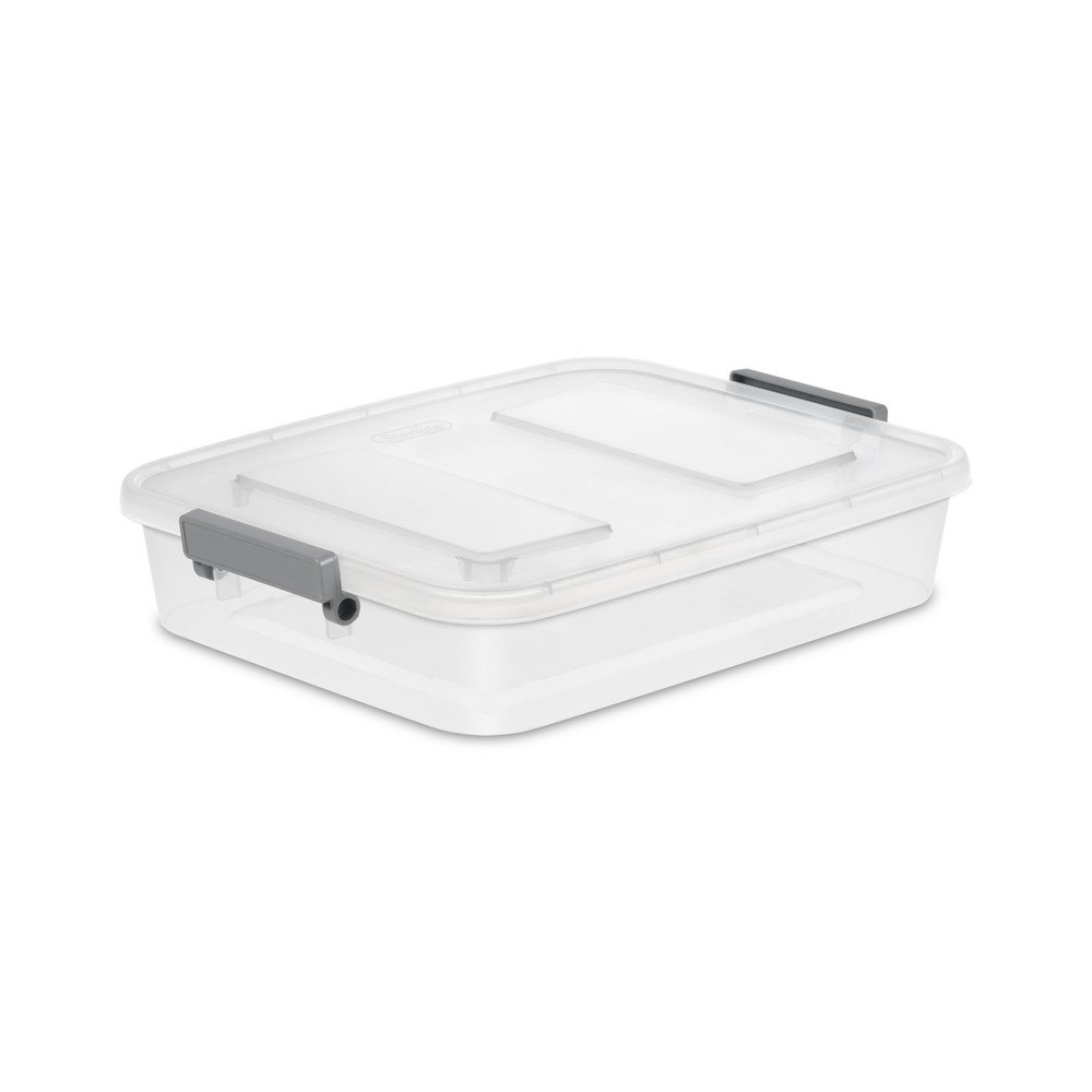 (4 pack) Sterilite 6.2 Quart Modular Latch Box, Clear Plastic Storage Box, Gray