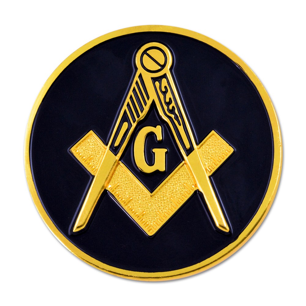 Square & Compass Round Masonic Auto Emblem - [Black & Gold][3'' Diameter]