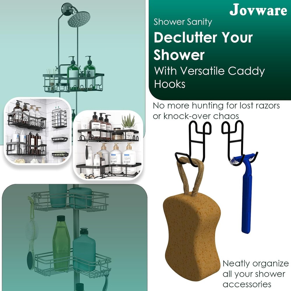 Black Shower Caddy with Hooks - 2 Pack 1 Closed 1 Open Hooks,