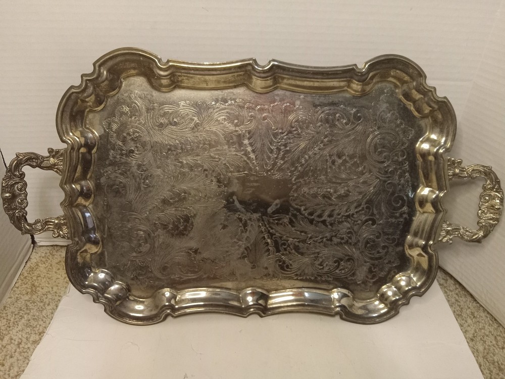 Silver Plated Rectangle Footed Serving Tray Platter 13" x 19"
