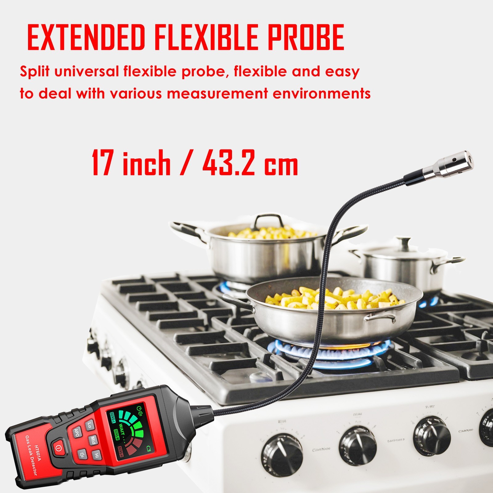 Natural Gas Detector, Combustible Gas Leak Detector with 17-Inch Probe