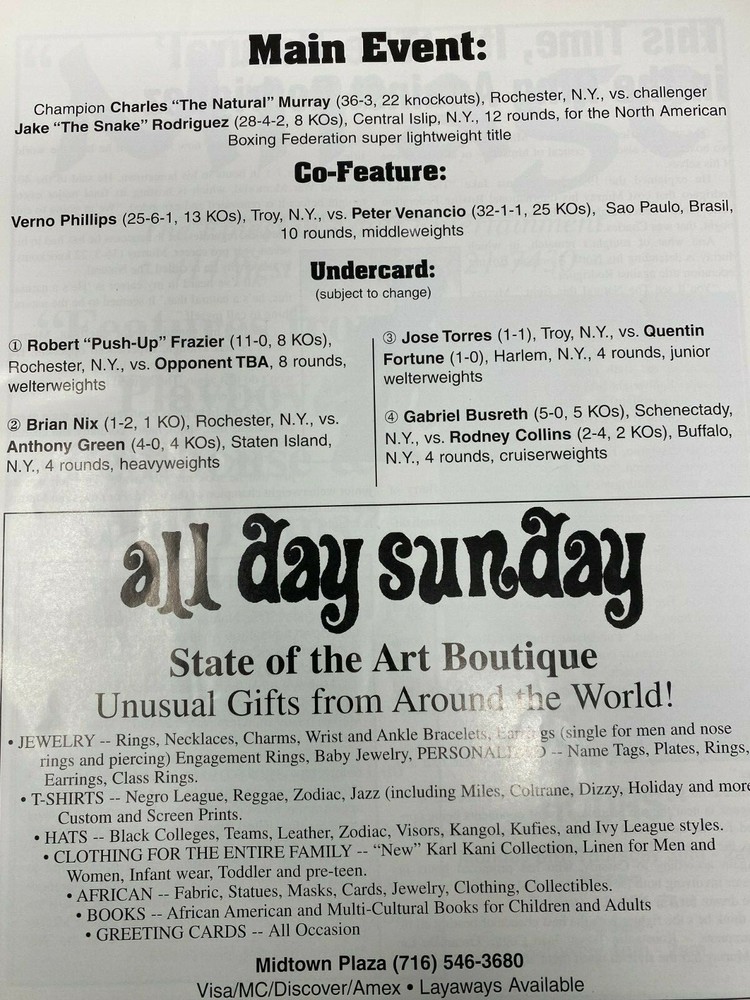 1996 Rochester NY Murray vs Rodriquez Fight Program