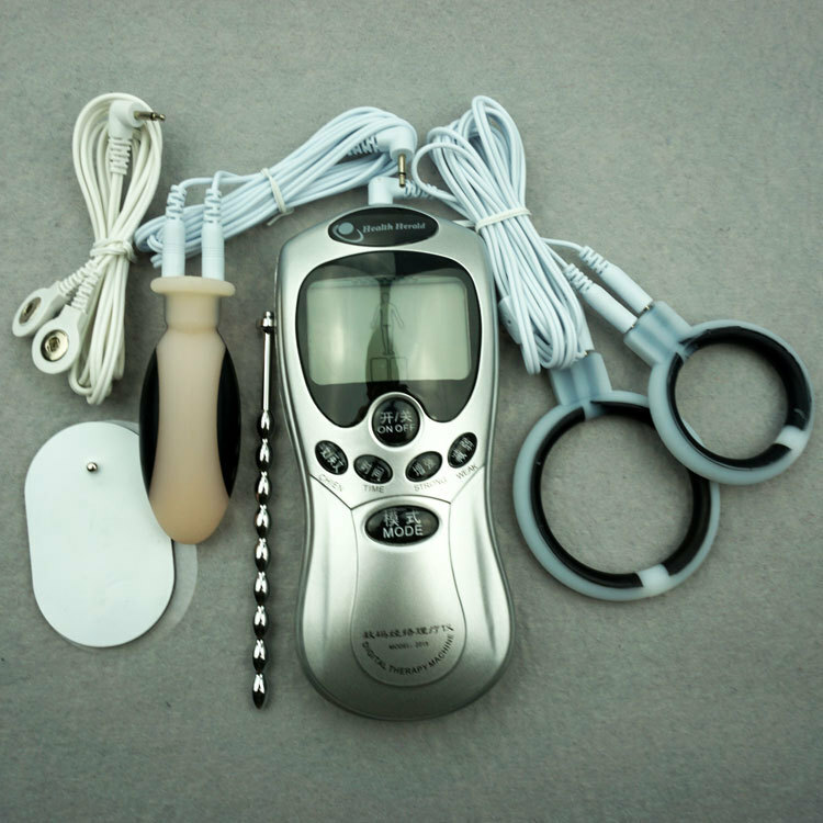 Control Shock Kit Adjustable E-Stim 2 Rings Plug Wire Men Exercise Device Set