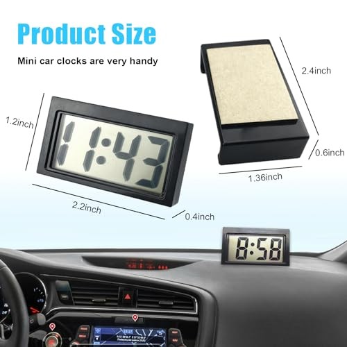 Mini Car Clock, Auto Digital Watch with LCD Time, Dashboard Electronic Black