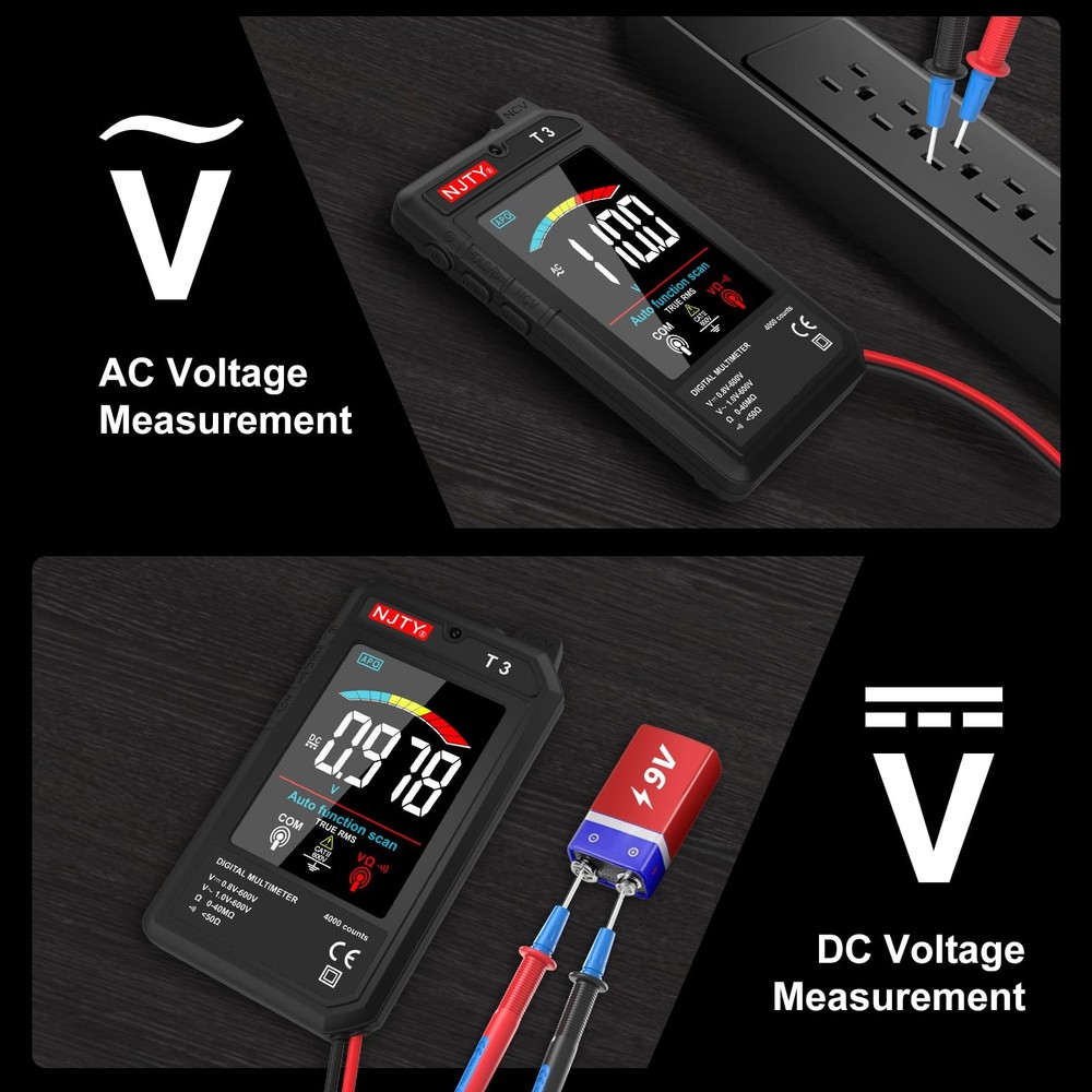 NJTY Multimeter, 4000 Counts, Rechargeable Auto-Ranging Digital Voltmeter wit...