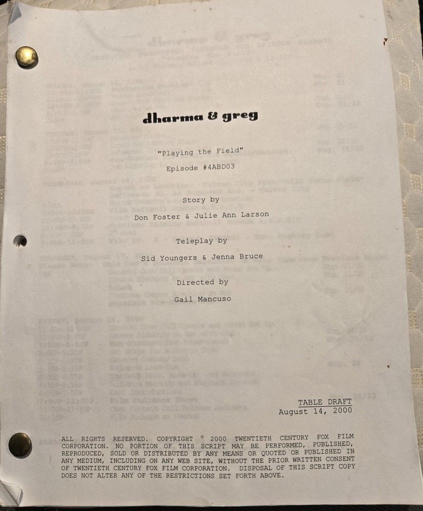 DHARMA & GREG (10/14/2000) "Playing the Field" Table Draft