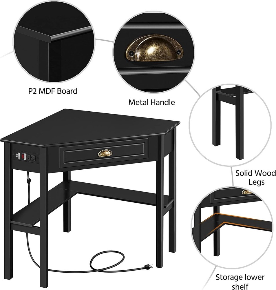 L Shaped Computer Desk Corner Table with Charging StationOutlets for Small Space