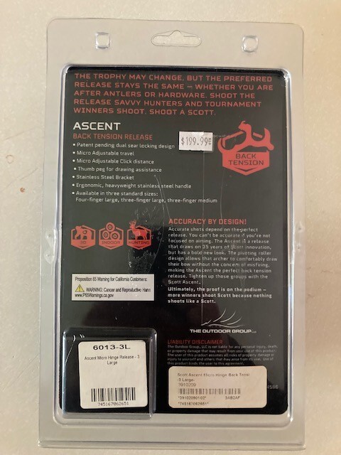 Scott Ascent Micro Hinge Back Tension Release 3 finger Large