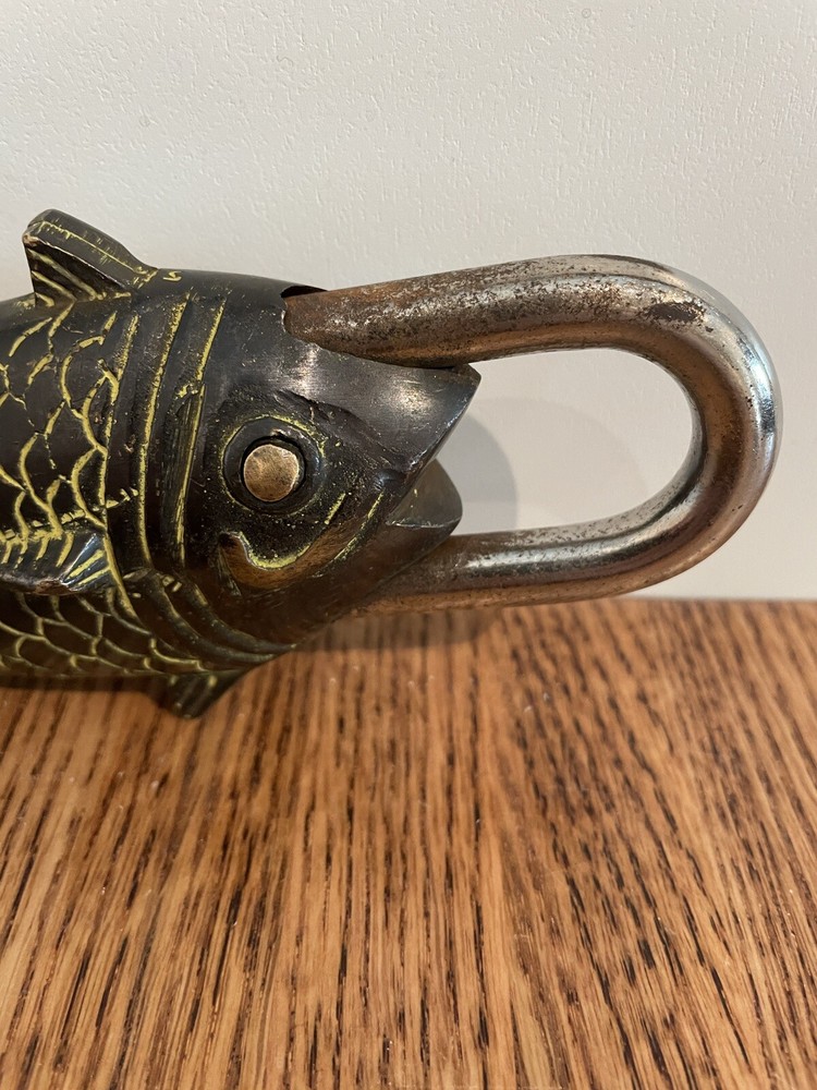 Solid Brass Fish Carp Padlock with 2 Keys, Great Used Condition Lock!!!!