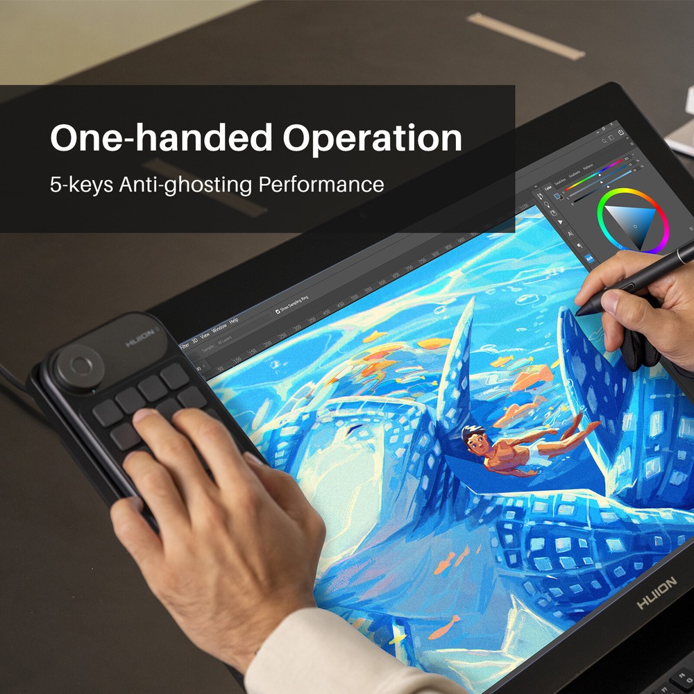 HUION Keydial Mini Bluetooth Programmable Keypad with Dial 5 Keys 18 Customized