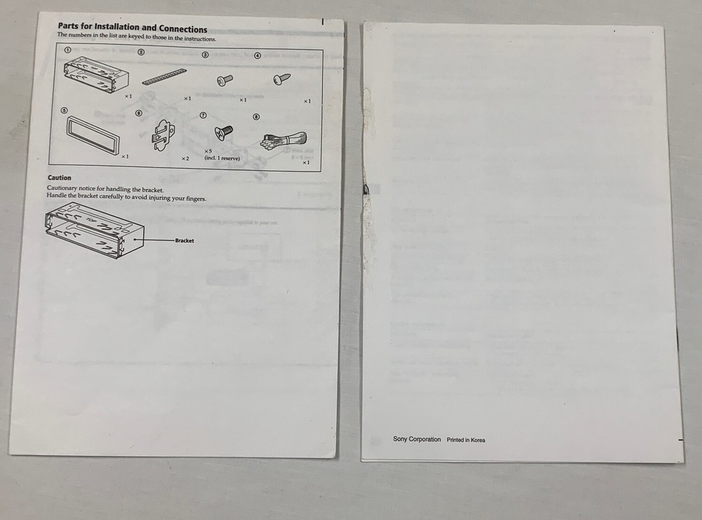 SONY 1996 EXCD-206 Fm/AM Compact Disk Player Installation + Operating Manuals