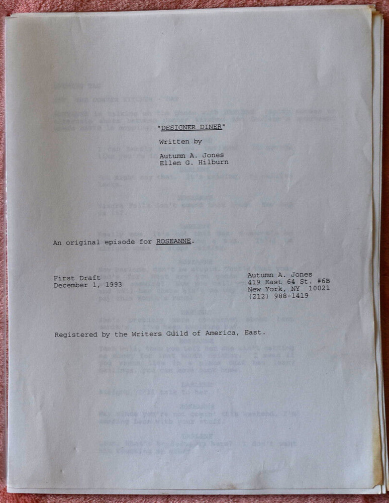 1993 Roseanne " Designer Diner "Original Screenplay Script First Draft