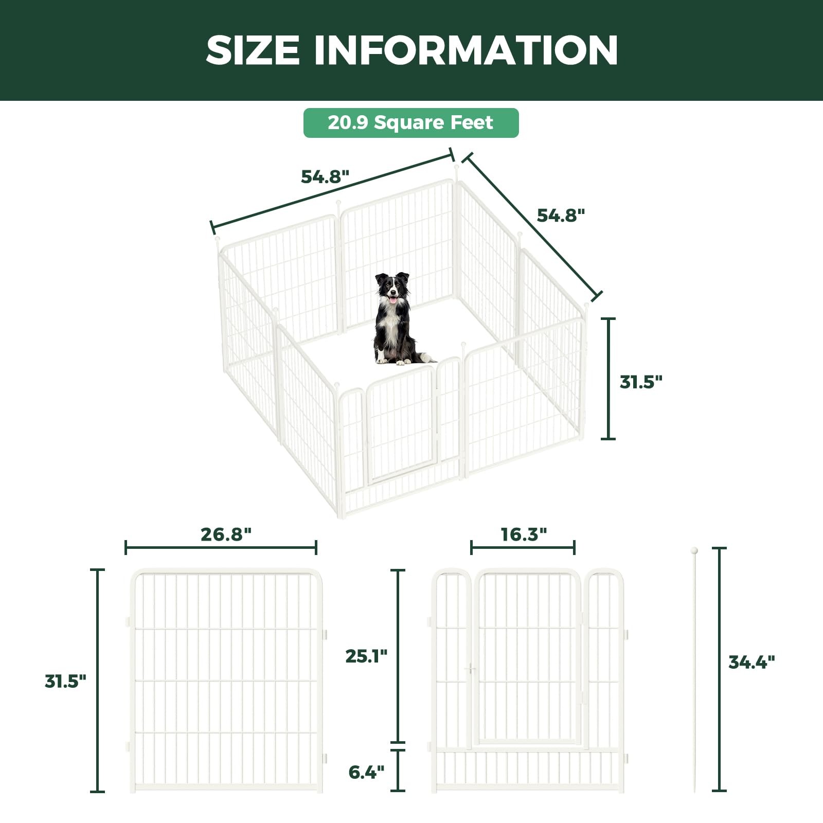 Dog Playpen for Indoor Yard RV Camping 32 Inch 8 Panels White Patented
