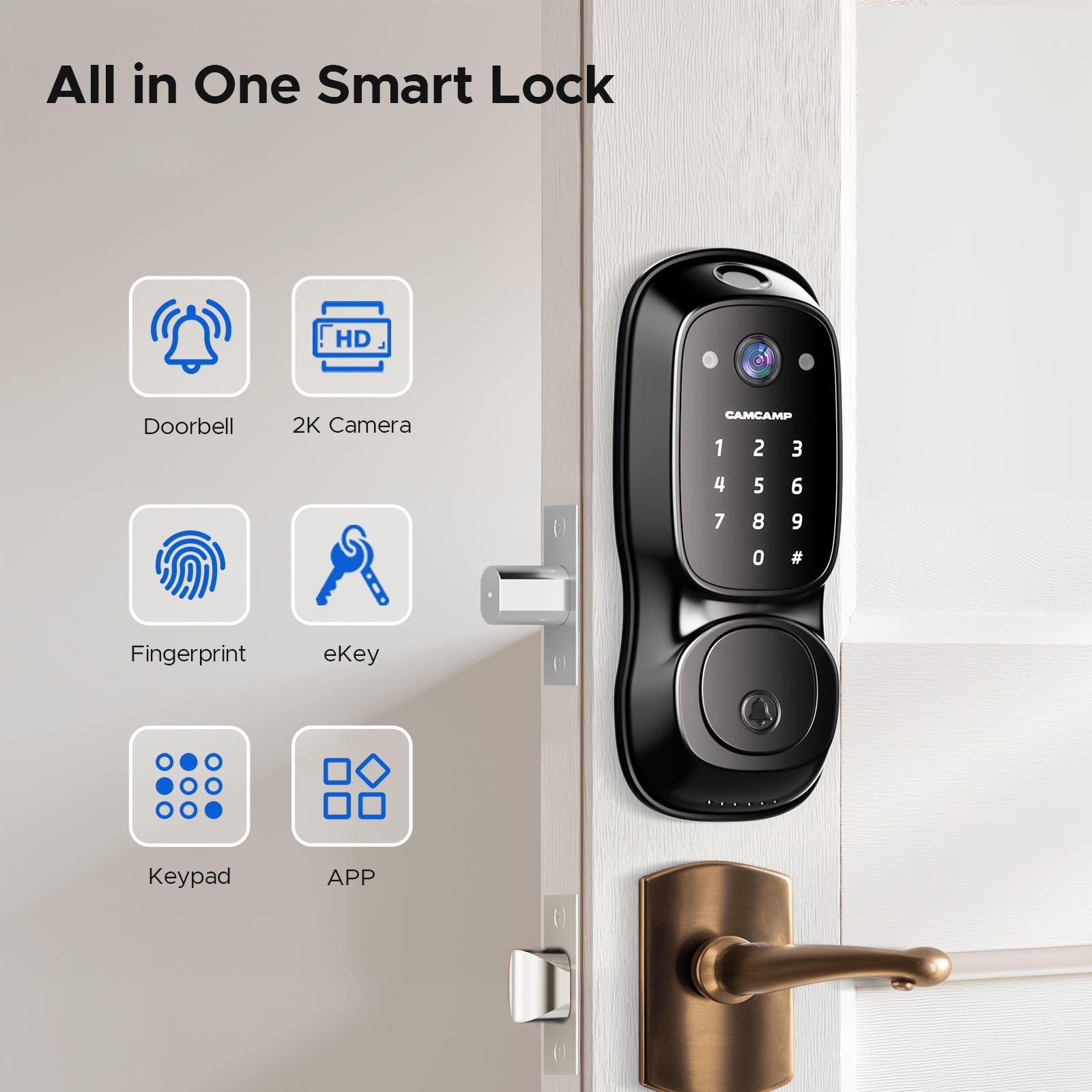 3-in-1 WiFi Video Smart Lock Camera+Doorbell+Fingerprint Keyless Entry Door Lock