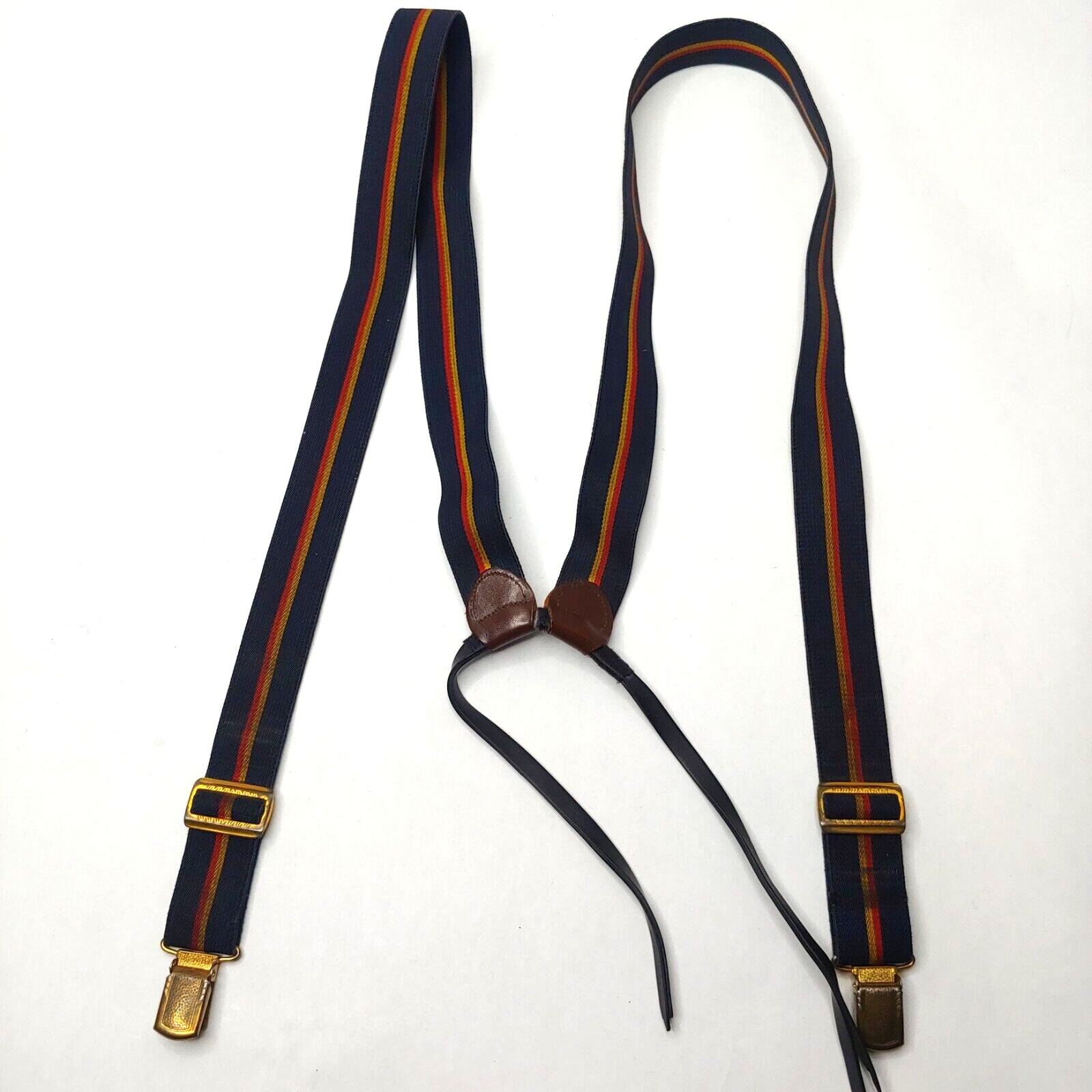 Vintage Boys Pant Suspenders Black Gold Stripe Stretch Adjustable Belt READ