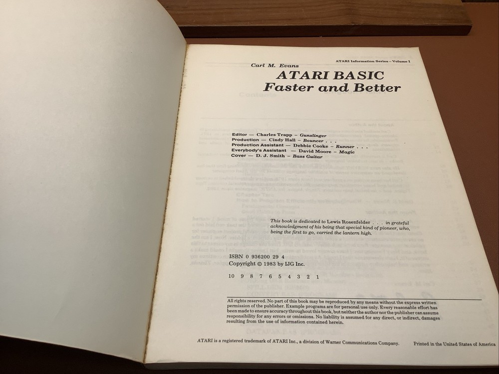 Atari Basic Faster & Better- Info Series Vol. 1 Carl M Evans; Atari MANUAL ONLY