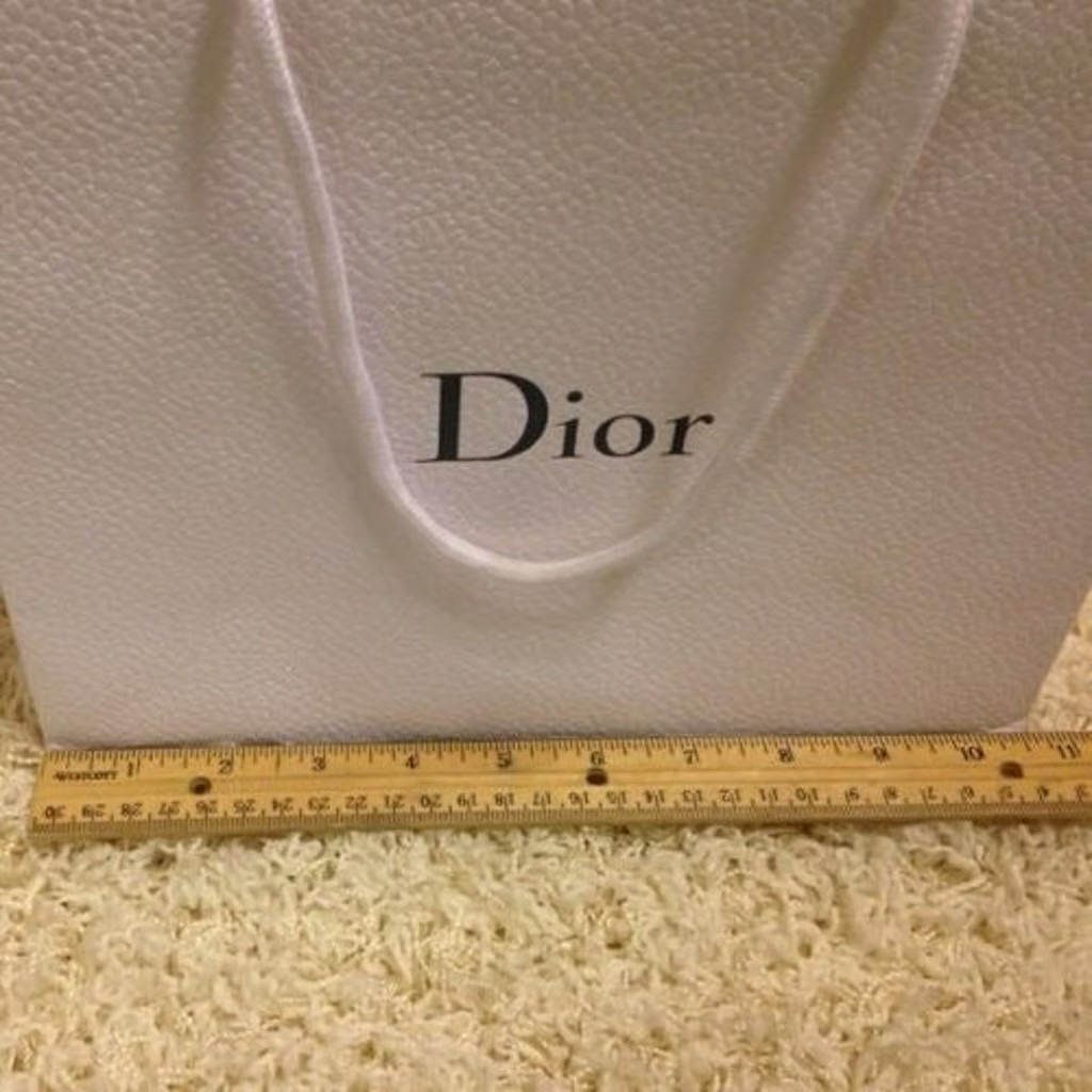 Dior White Luxury Shopping Gift Bag Gold Logo Rope Handles Authentic