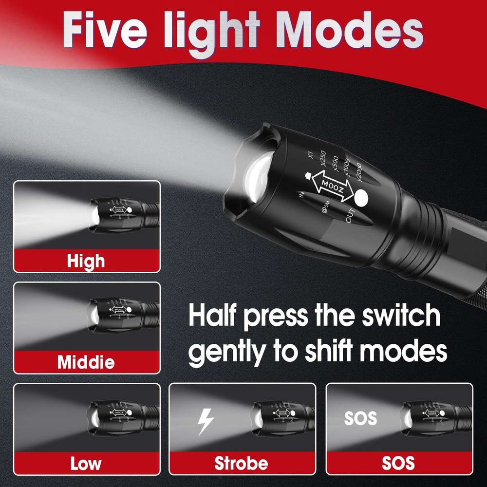 7 Pack Small LED Flashlights High Lumens, Tactical Flashlight with 5 Modes, W...