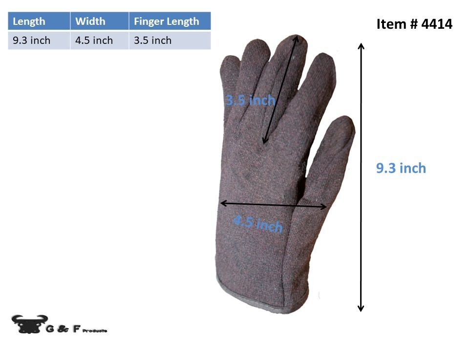 G & F 4414 Brown Jersey Winter Work Gloves With Red Fleece Lining