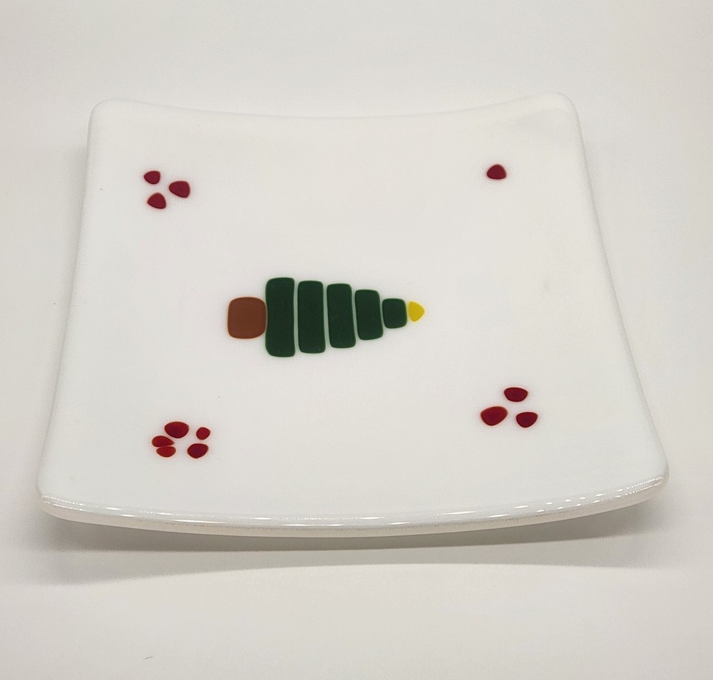 Square Christmas tree plate, serving plate, cookie plate, ~ 8.75" sq