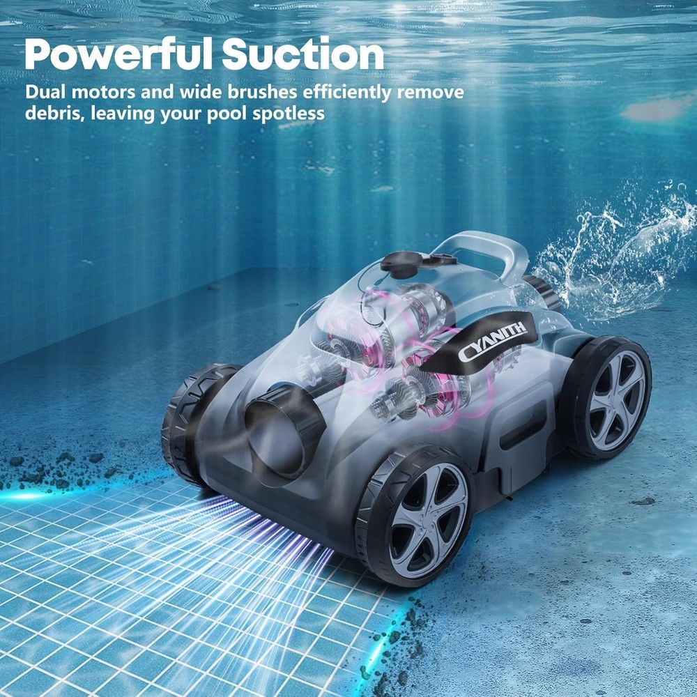 110 Mins Runtime Pool Vacuum for Above Ground Pool, Cordless Robotic Pool Cle...