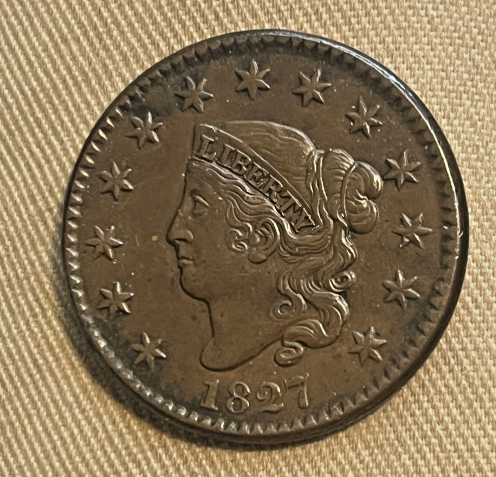 1827 Coronet head cent , better date & Grade