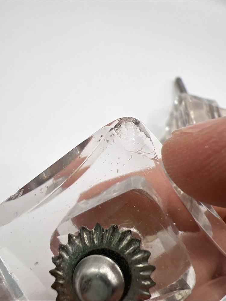 4 Clear Glass Cabinet Knobs Pulls Square Silver Flower 3”x 1.5” Read!