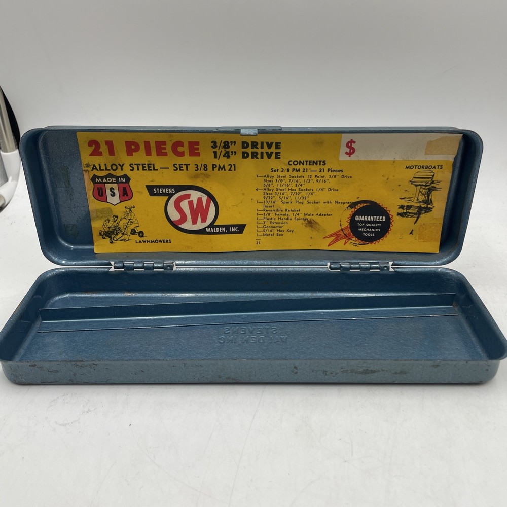 Vintage Stevens Walden Empty Socket Tool Box - Blue - 10.5”
