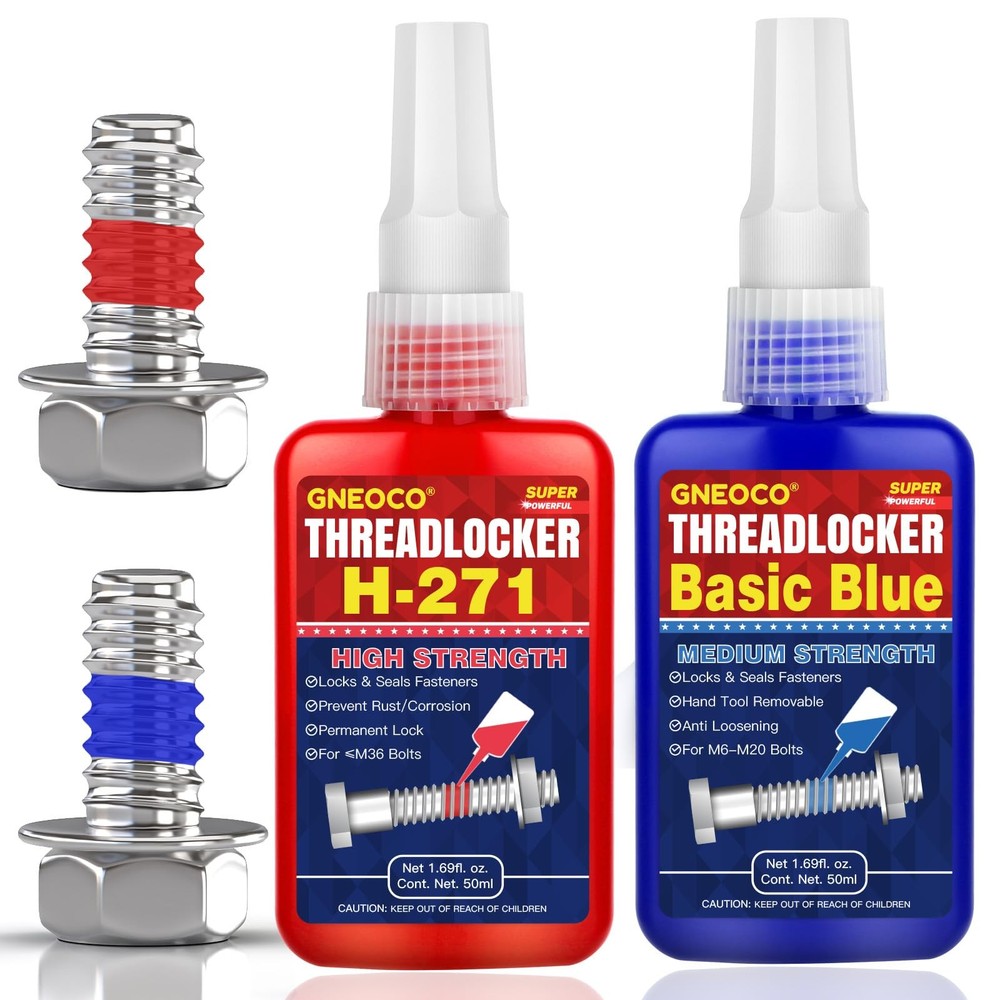 ThreadLocker Blue and Red, Thread Lock Medium High Strength Small,