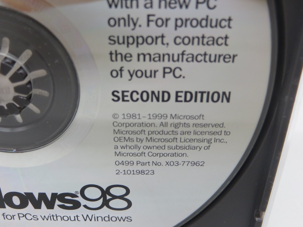 Microsoft Windows 98 Second Edition (CD-ROM, 1998) Part No. X03-77962