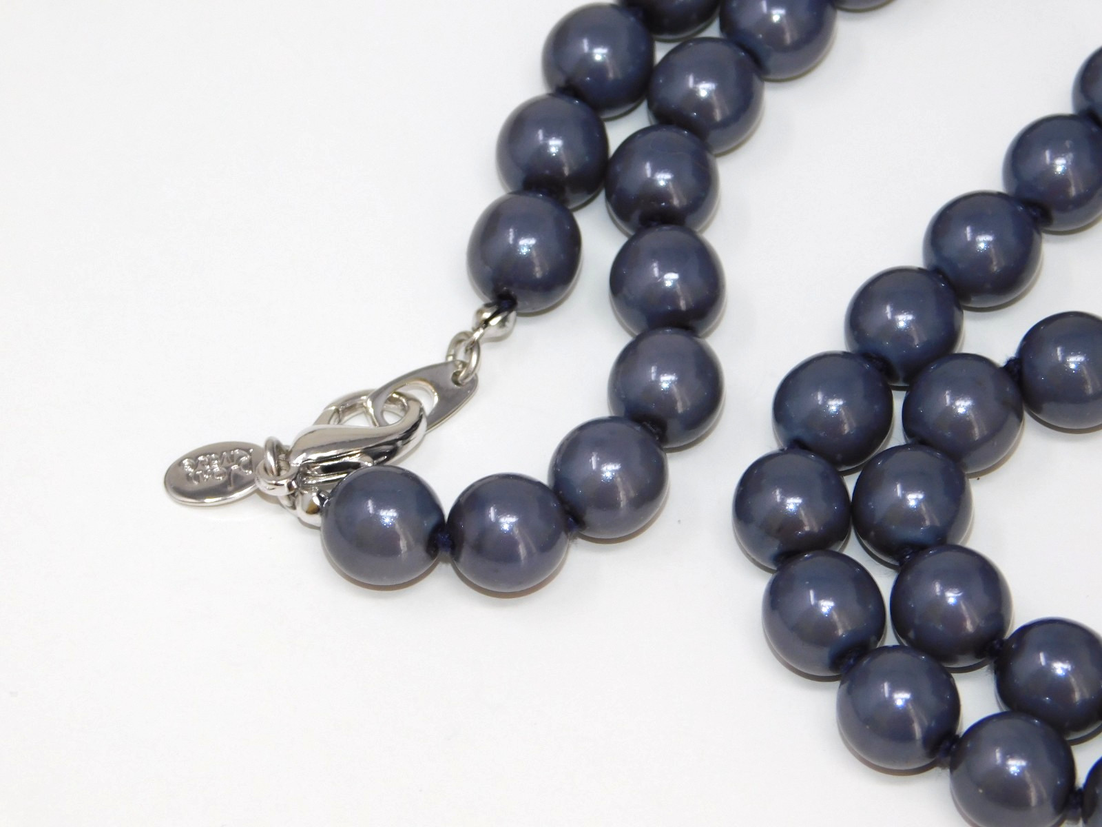 Vintage JOAN RIVERS Blue Hand Knotted 30" Faux Pearl Glass Bead Necklace