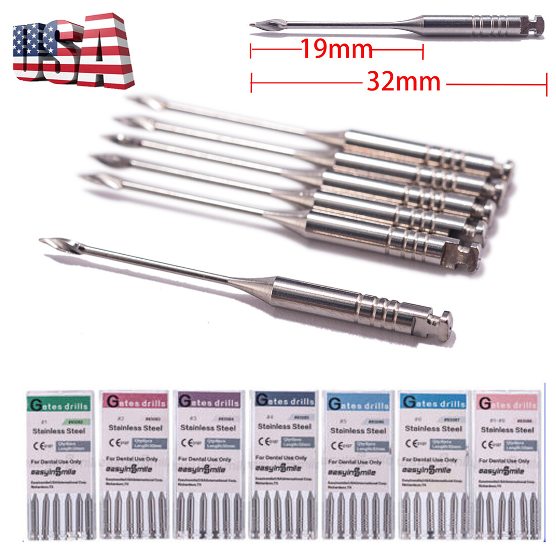10PKs Dental Endo Peeso Reamers/Glidden Gates Spiral Burs Root Canal 1#-6# files