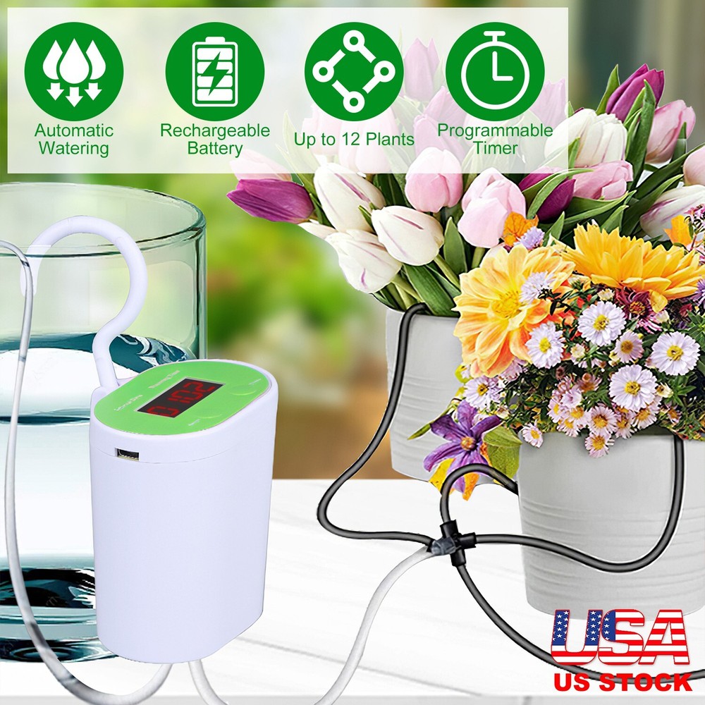 Automatic Drip Irrigation System Kit Plant Timer Self Watering Garden With Pump
